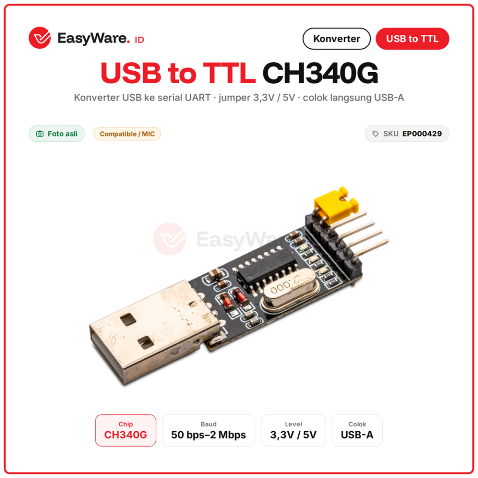 Modul USB to TTL CH340G Serial UART Converter 3.3V 5V USB-A untuk Arduino Pro Mini ESP8266 Debug Serial