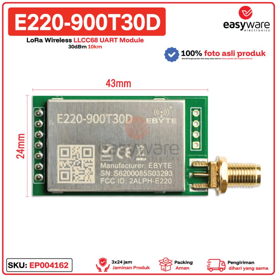 E220-900T30D Modul Wireless LoRa 868/915MHz 30dBm 10km UART