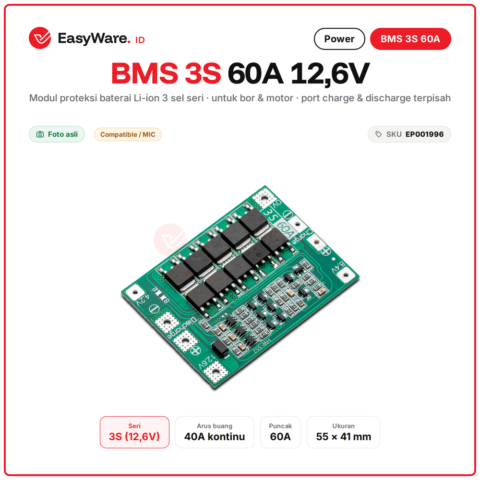BMS 3S 60A 12.6V Modul Proteksi Baterai Lithium 18650 Li-ion 11.1V Bor Listrik HW-552