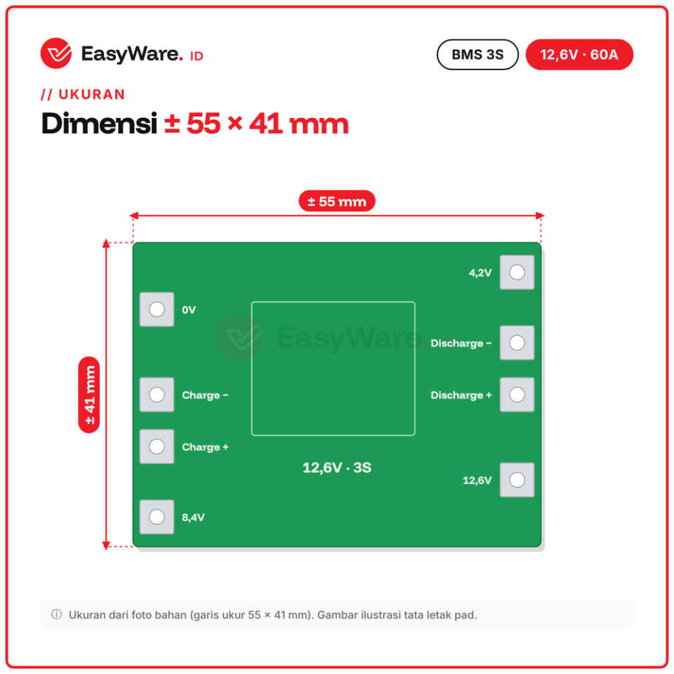BMS 3S 60A 12.6V Modul Proteksi Baterai Lithium 18650 Li-ion 11.1V Bor Listrik HW-552