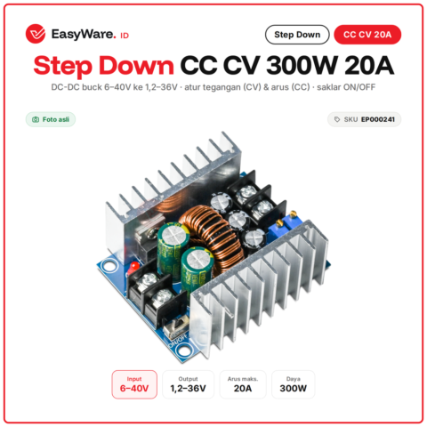 Step Down DC DC CC CV 300W 20A Adjustable Buck Converter Input 6-40V Output 1.2-36V Atur Tegangan Arus Cas Aki
