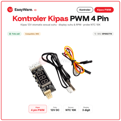 Modul Kontroler Kipas PWM 4 Pin 12V Display Digital Sensor Suhu NTC Fan Controller PC Otomatis