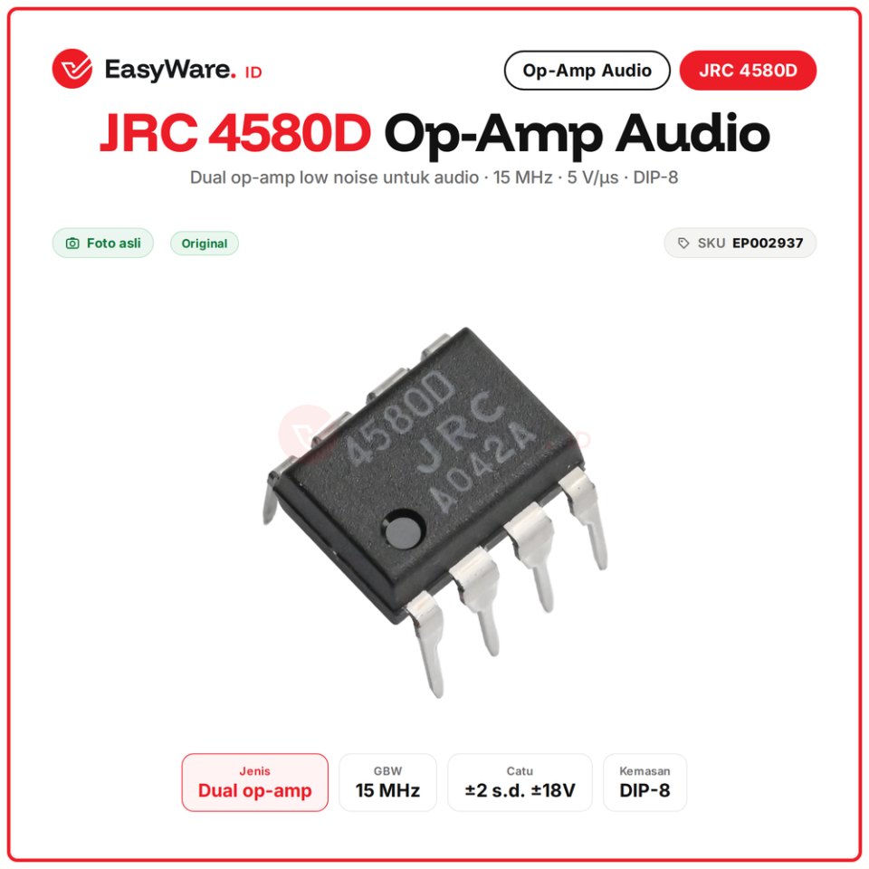IC JRC 4580D NJM4580D Original Dual Op-Amp Audio Low Noise 15MHz DIP-8 untuk Preamp Tone Control Upgrade 4558