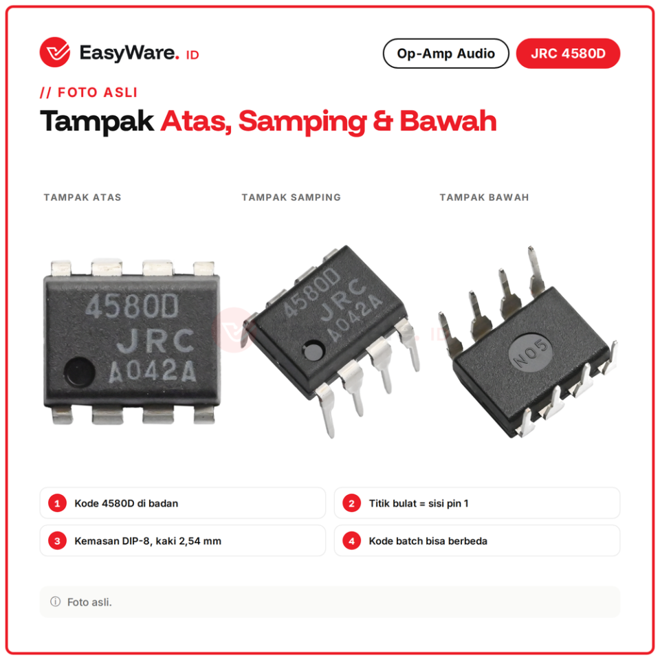 IC JRC 4580D NJM4580D Original Dual Op-Amp Audio Low Noise 15MHz DIP-8 untuk Preamp Tone Control Upgrade 4558