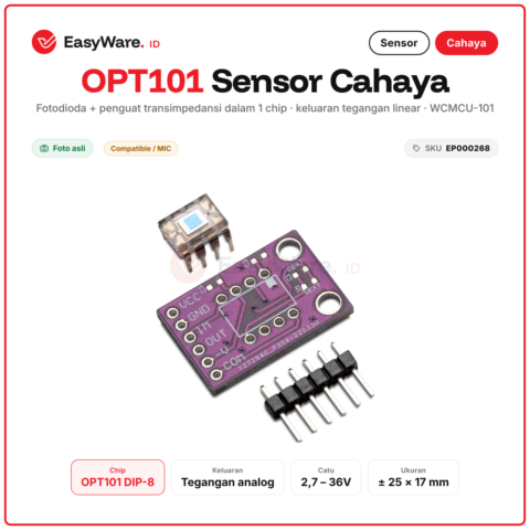 Modul Sensor Cahaya OPT101 WCMCU-101 Photodiode Transimpedance Light Sensor Analog Output Arduino