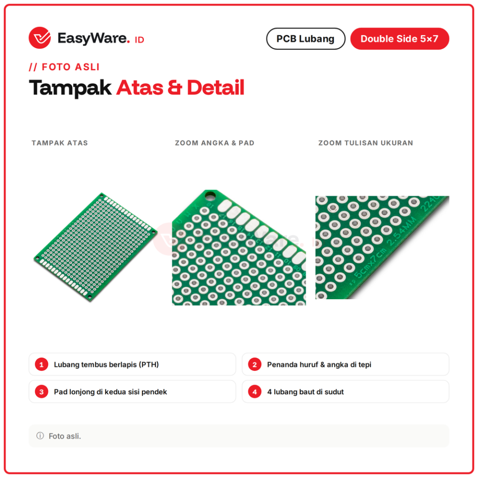 PCB Lubang Double Side 5x7 cm Perfboard Hijau PTH Matrix Board 2.54mm 18x24 Lubang untuk Prototipe Rangkaian