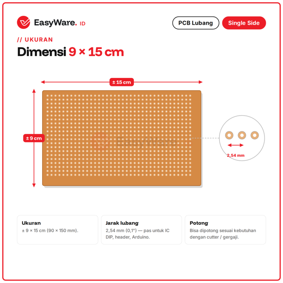 PCB Lubang Single Side 9x15 cm Perfboard Pertinaks Coklat Matrix Board 2.54mm untuk Prototipe Rangkaian
