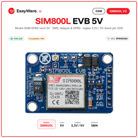 Modul GSM GPRS SIM800L EVB V2 5V dengan Antena SMA SMS Telepon untuk Arduino ESP32 Level Logika 3.3V 5V