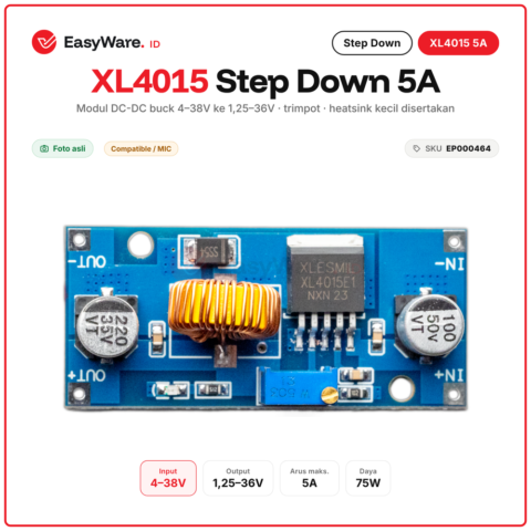 Modul Step Down DC-DC XL4015 5A 75W Adjustable 4-38V ke 1.25-36V Buck Converter + Heatsink