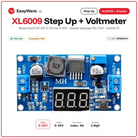 Modul Step Up DC-DC XL6009 4A dengan Voltmeter Display 5-32V ke 5-35V Adjustable Boost Converter