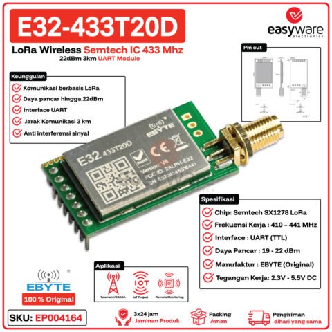 EBYTE E32-433T20D Modul LoRa Semtech SX1278 433MHz 22dBm UART 3km