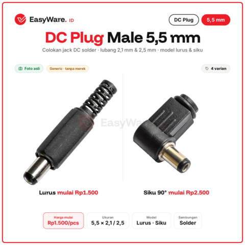 DC Plug Male 5.5x2.1mm 5.5x2.5mm Jack DC Solder Lurus dan Siku 90 Derajat Colokan Adaptor Power Konektor