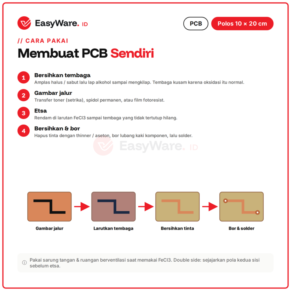 PCB Polos Double Side 10 x 20 cm Copper Clad Papan Tembaga 2 Sisi Etsa DIY Elektronik
