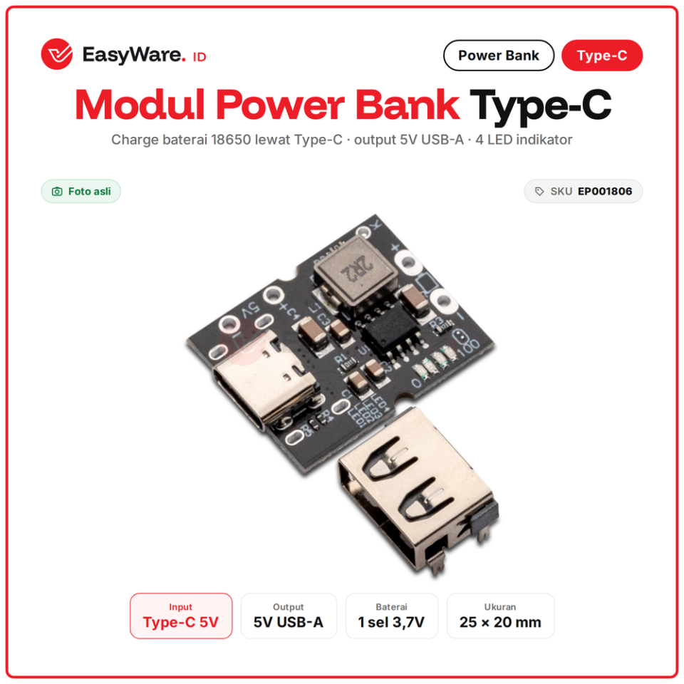Modul Power Bank Type-C 18650 Output 5V USB