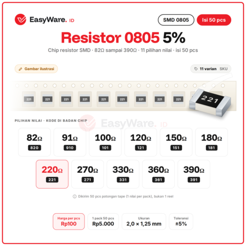 [50 PCS] Resistor SMD 0805 5% 82R 91R 100R 120R 150R 180R 220R 270R 330R 360R 390R