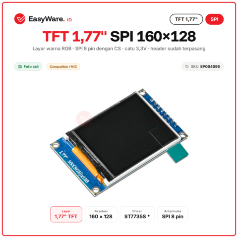 LCD TFT 1.77 inch 160x128 SPI 8 Pin Display Warna RGB ST7735S Layar Arduino ESP32