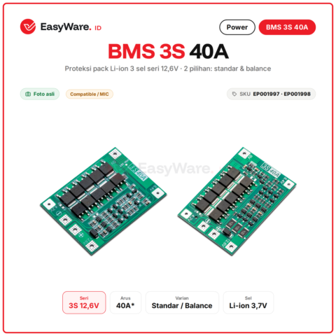 BMS 3S 40A 12.6V Modul Proteksi Baterai Lithium 18650 3 Sel Seri Versi Standar dan Balance untuk Bor Listrik