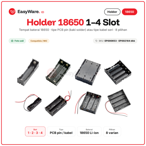 Battery Holder 18650 1 2 3 4 Slot PCB Pin dan Kabel Seri Tempat Baterai 18650 Box Baterai Li-ion