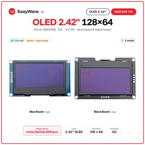 Modul OLED 2.42 Inch 128x64 SSD1309 I2C Blue Board Black Board