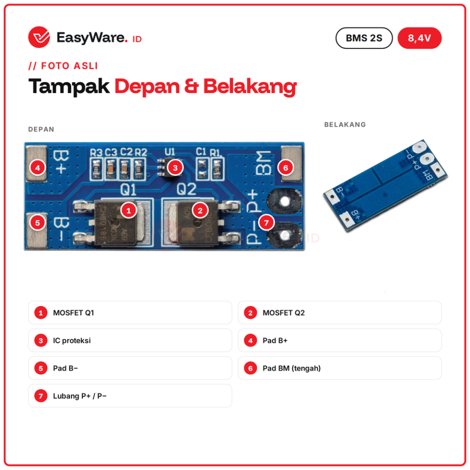BMS 2S 8.4V Proteksi Baterai Lithium 18650 2 Sel