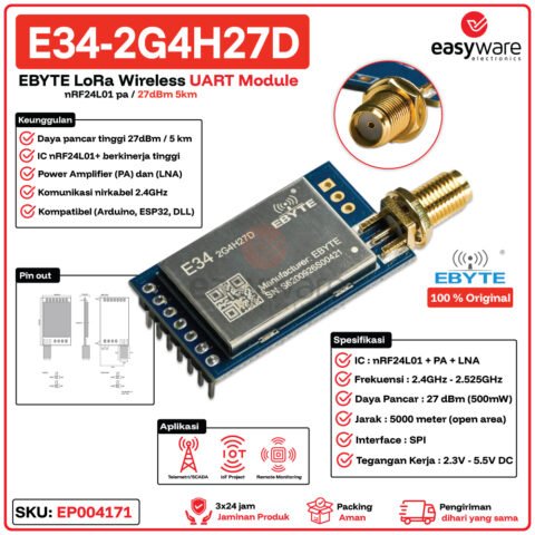 EBYTE E34-2G4H27D Modul Wireless 2.4GHz nRF24L01+ PA LNA 27dBm SPI 5km