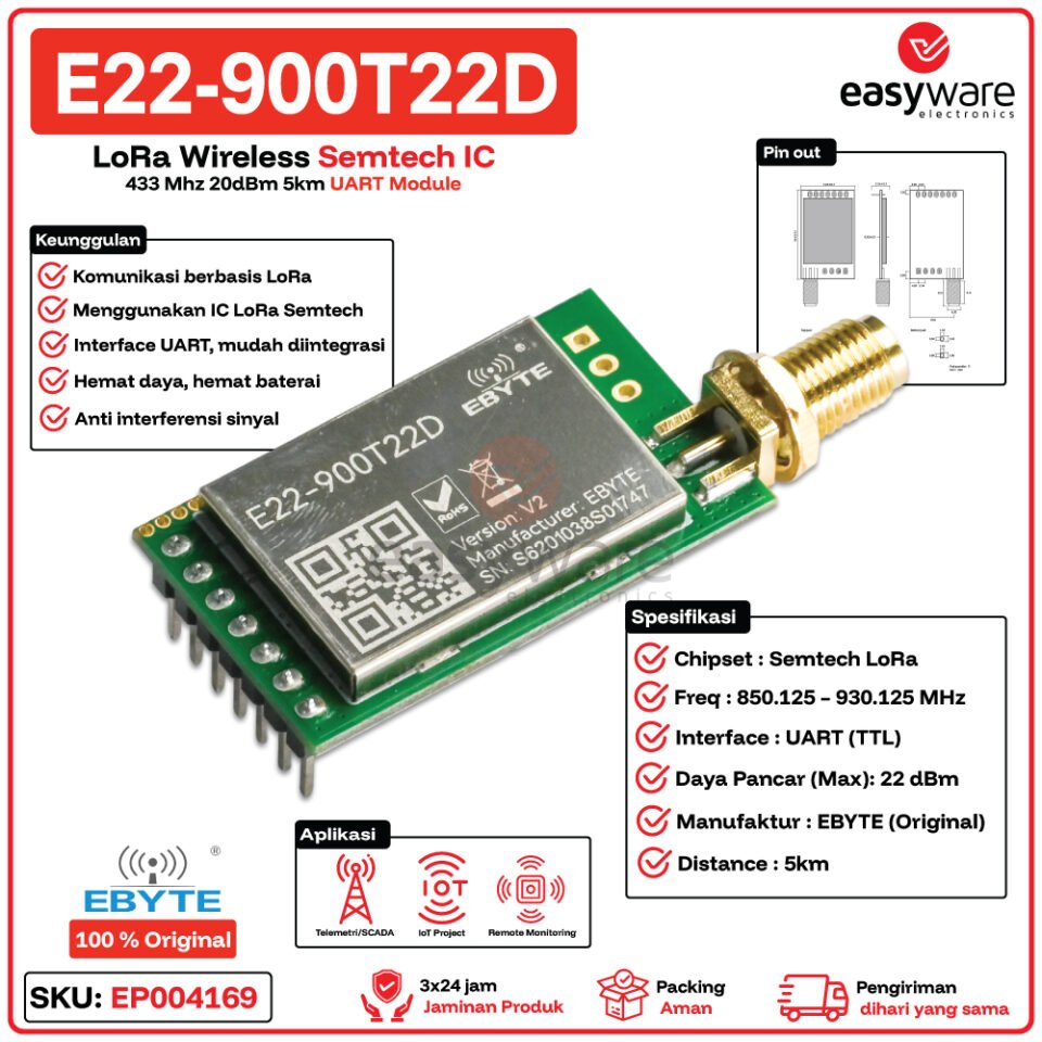 EBYTE E22-900T22D Modul LoRa Semtech 900MHz 22dBm UART 5km