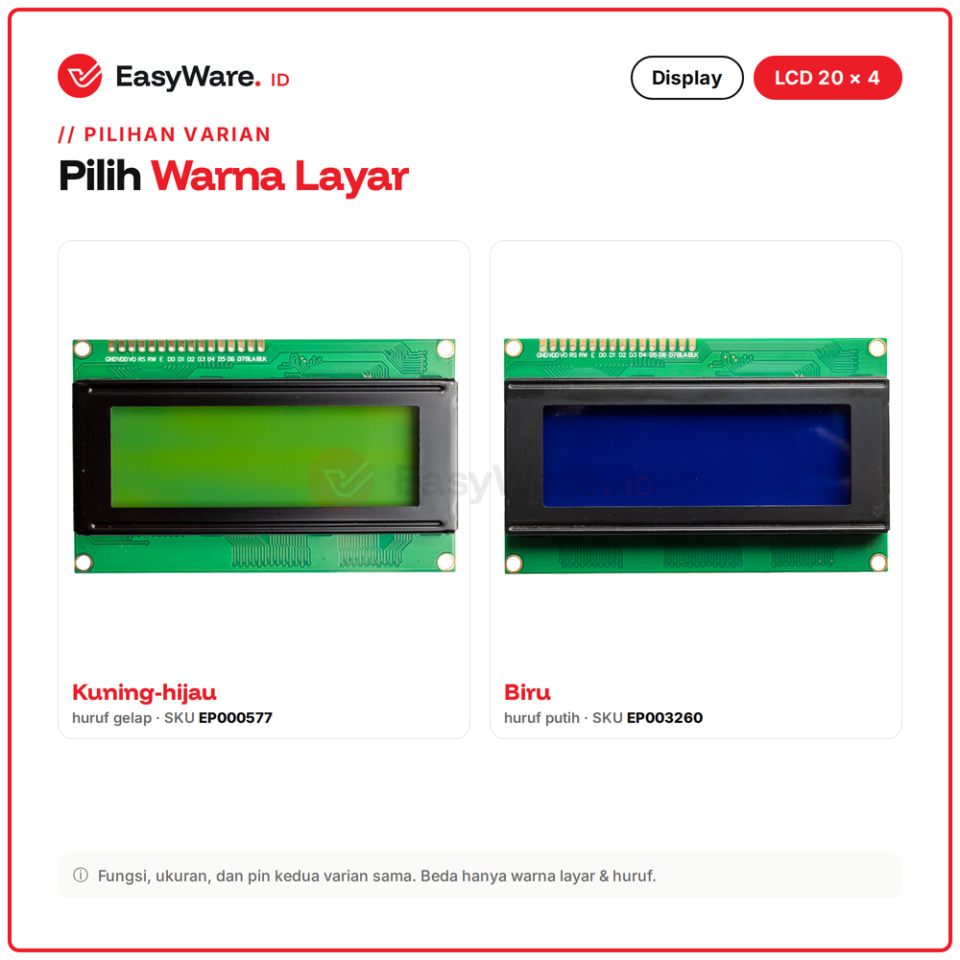 LCD 2004 20x4 Karakter HD44780 Paralel 16 Pin Display Arduino Biru Kuning Hijau 2 Varian (2 Pilihan)