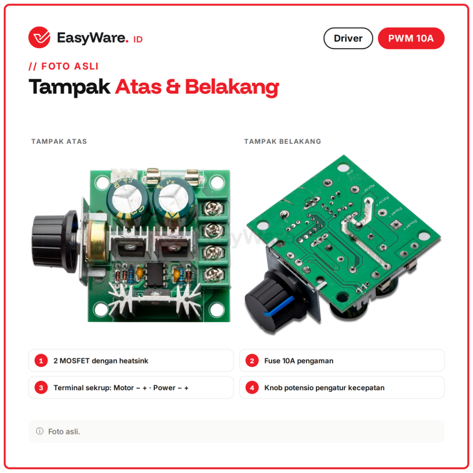 Modul PWM DC Motor Speed Controller 10A 12-40V 400W Pengatur Kecepatan Motor DC Knob Fuse