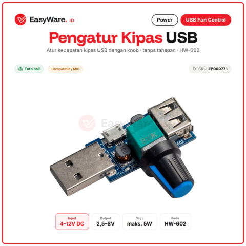 Modul Pengatur Kecepatan Kipas USB HW-602 Fan Speed Controller USB Male Female Knob Tanpa Tahapan 5W