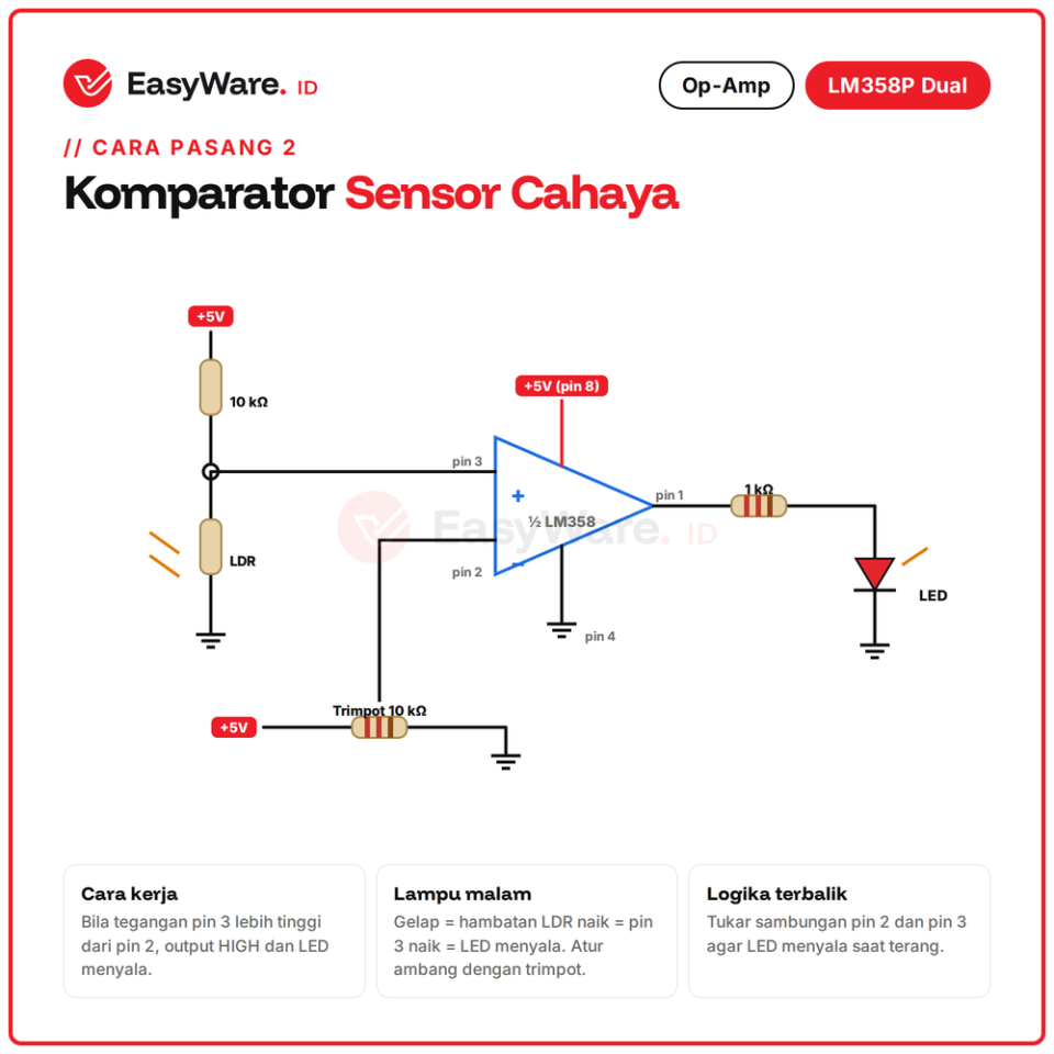 IC LM358P LM358 Dual Operational Amplifier DIP-8 Catu Tunggal 3-30V untuk Penguat Sensor Komparator Arduino Original