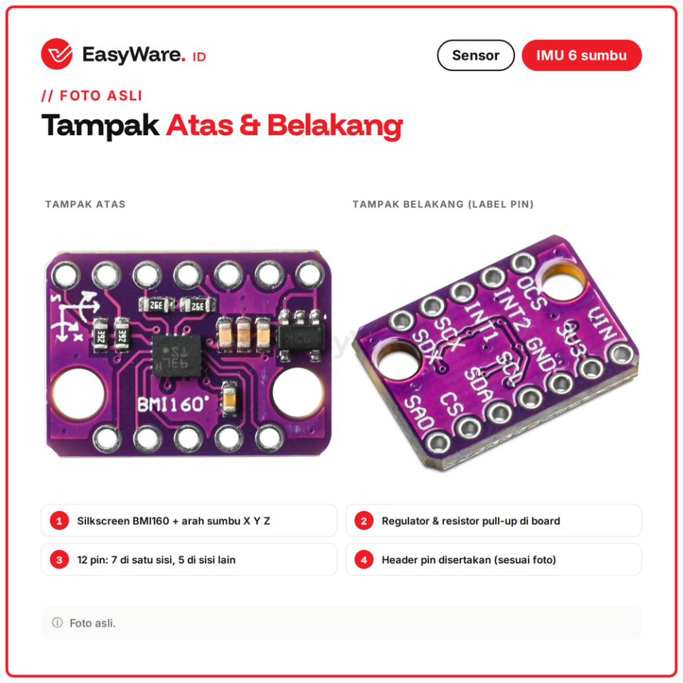 Modul Sensor BMI160 IMU 6 Axis Accelerometer Gyroscope I2C SPI Step Counter Arduino ESP32