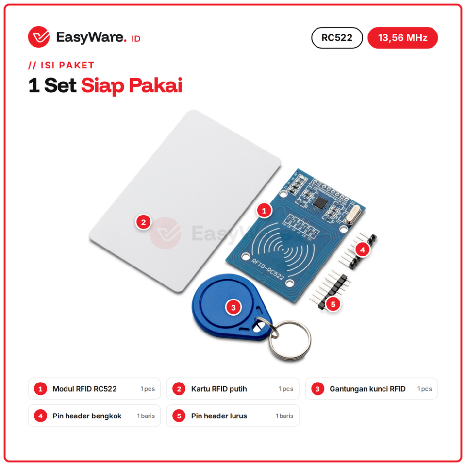 RFID RC522 13.56MHz Modul Read & Write + Kartu + Keyfob