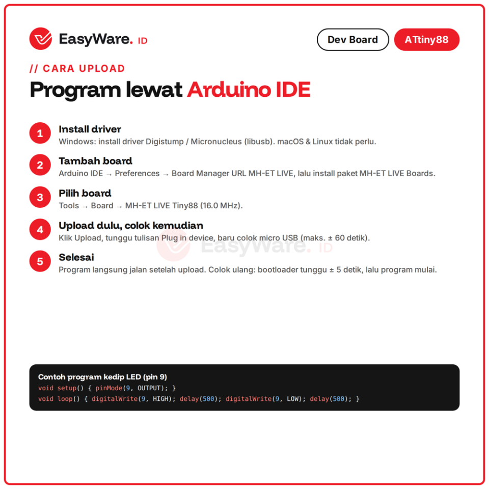 ATtiny88 MH-Tiny MH-ET LIVE Micro USB 16MHz Development Board 26 IO Arduino Kompatibel Pengganti Digispark