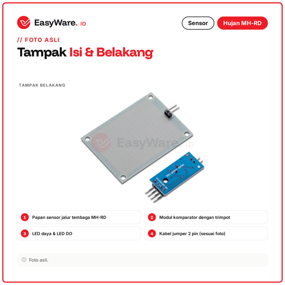 Sensor Hujan Raindrop MH-RD dengan Modul Komparator Output Digital dan Analog untuk Arduino ESP32