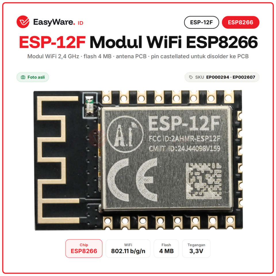 ESP-12F Modul WiFi ESP8266 Flash 4MB (2 Pilihan)