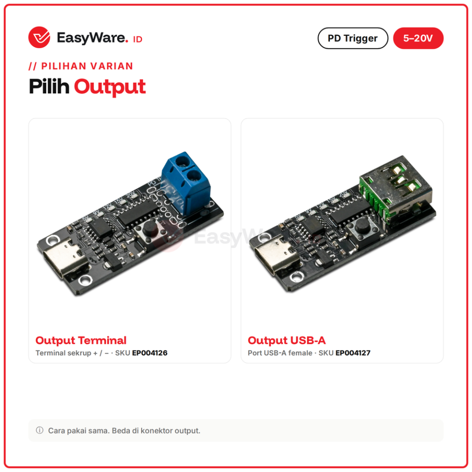PD Trigger USB-C Tombol 5V-20V dengan LED (2 Pilihan)