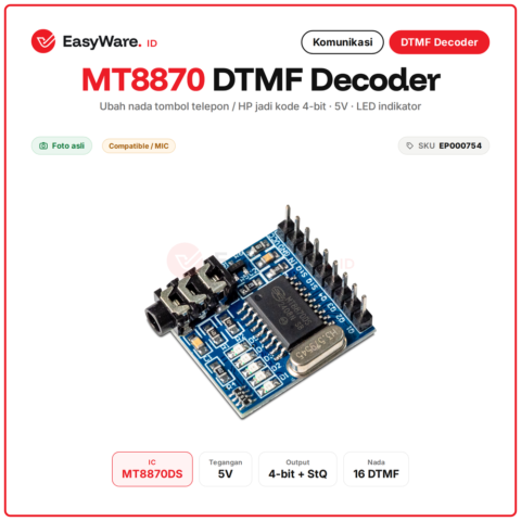 Modul DTMF Decoder MT8870 MT8870DS Dekoder Nada Telepon Audio 5V Output 4 Bit Arduino Jack 3.5mm