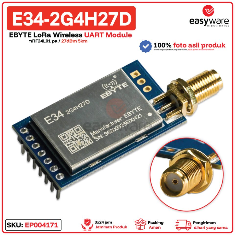EBYTE E34-2G4H27D Modul Wireless 2.4GHz nRF24L01+ PA LNA 27dBm SPI 5km
