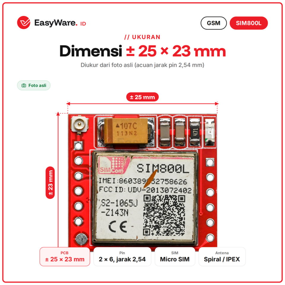 Modul GSM GPRS SIM800L Quad Band Micro SIM 2G SMS Telepon Arduino ESP32 Antena Spiral