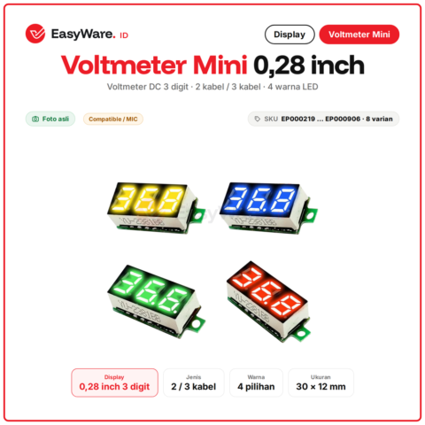 Voltmeter Digital Mini DC 0.28 Inch 3 Digit 2 Kabel 2.5-30V 3 Kabel 0-100V LED Merah Biru Hijau Kuning