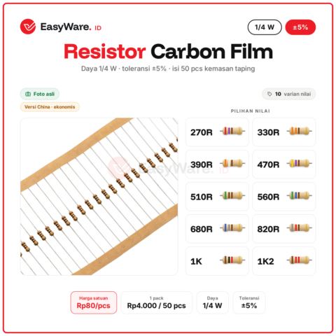 [50 PCS] Resistor Carbon Film 1/4W 5% 270R–1K2
