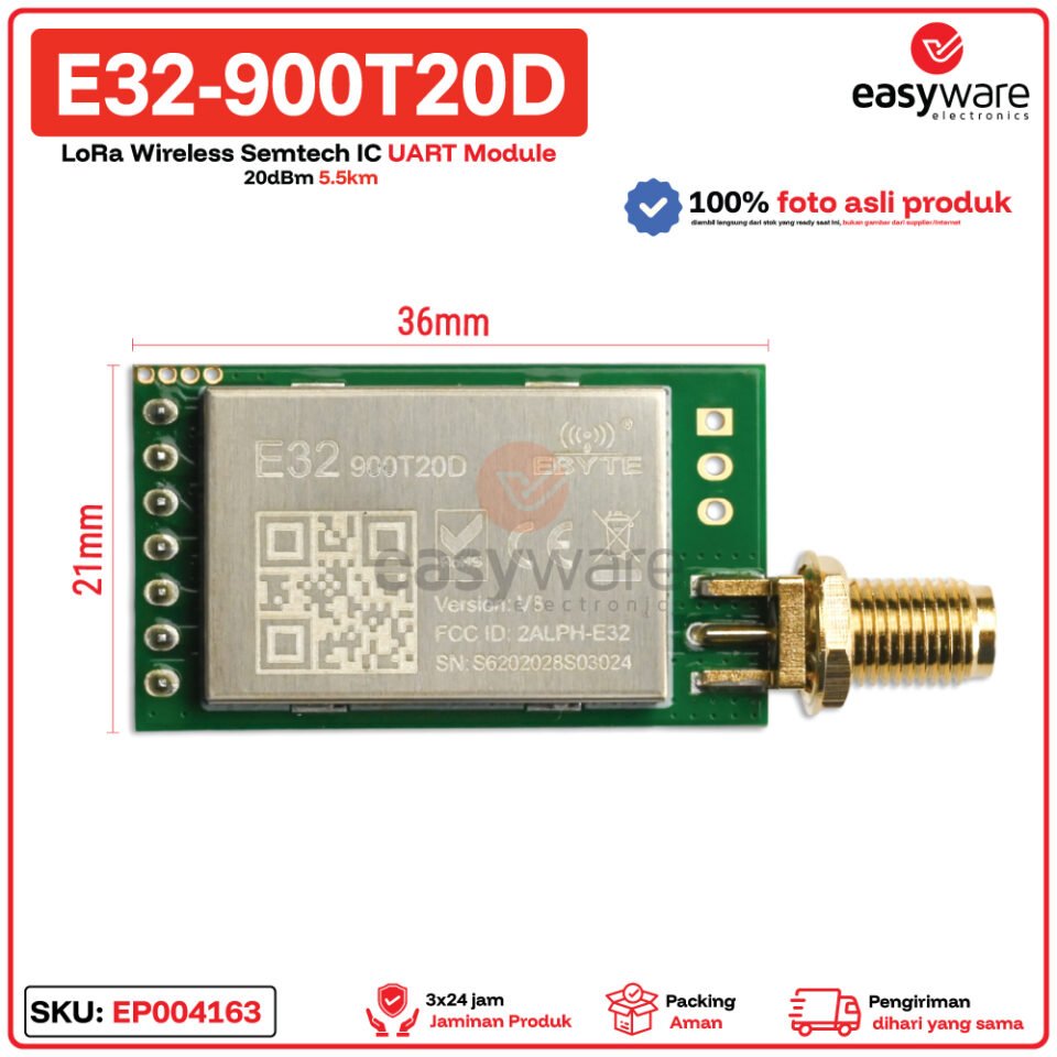 E32-900T20D Modul Wireless LoRa 868/915MHz 20dBm 5.5km UART
