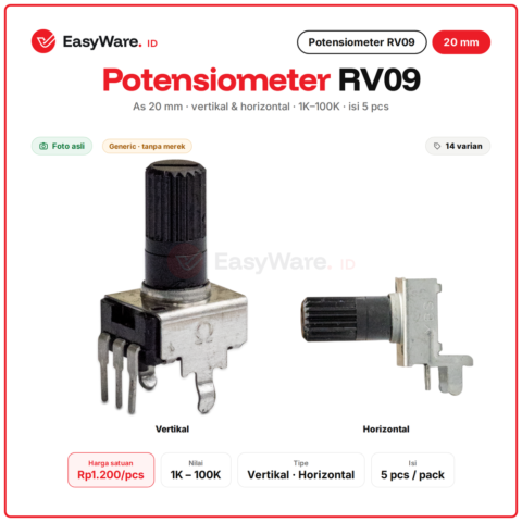 [5 PCS] Potensiometer RV09 20mm Vertical Horizontal 1K 2K 5K 10K 20K 50K 100K Potensio Resistor Variabel Arduino