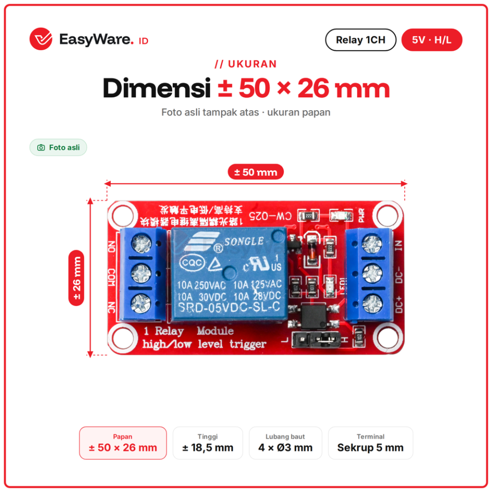 Modul Relay 1 Channel 5V High Low Level Trigger Optocoupler 10A 250VAC Saklar Lampu untuk Arduino ESP32 Raspberry Pi