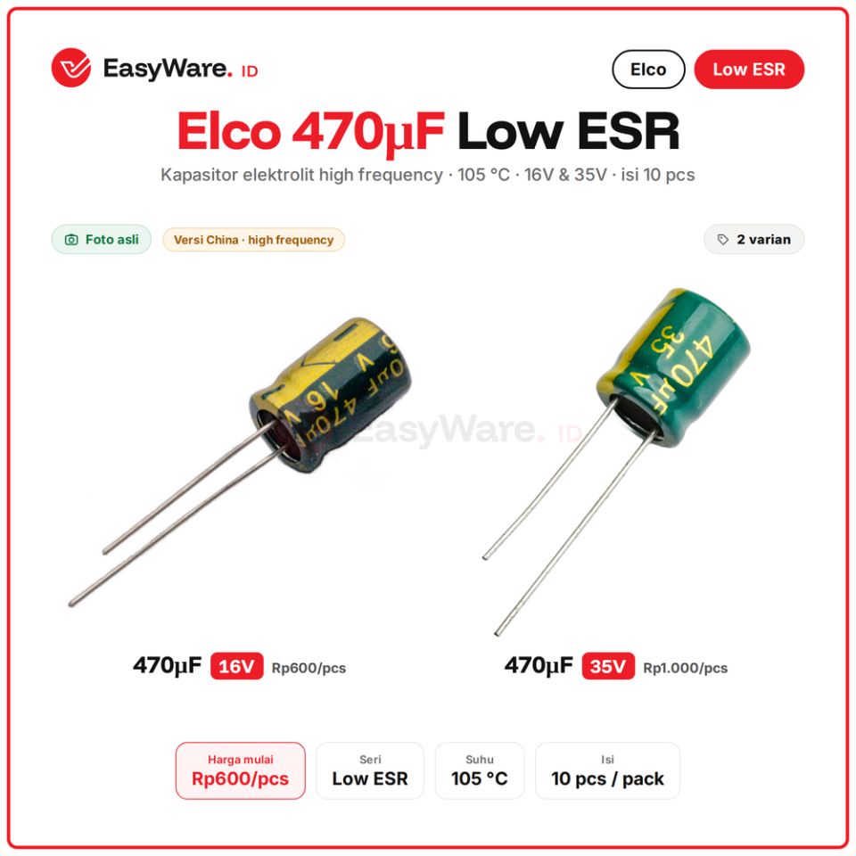 [10 PCS] Elco Low ESR High Frequency 470uF 16V 35V Kapasitor Elektrolit 105C Power Supply Step Down (2 Pilihan)