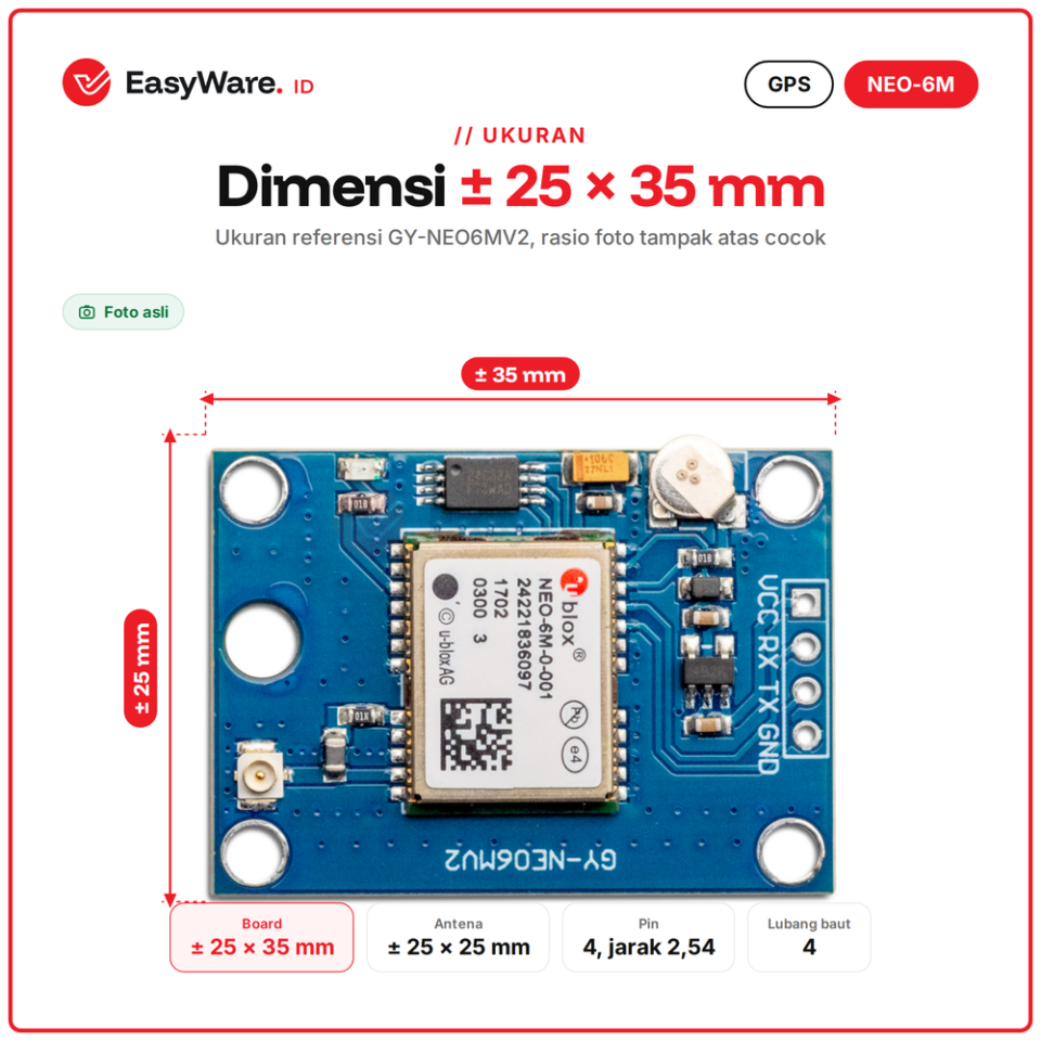 Modul GPS GY-NEO6MV2 u-blox NEO-6M dengan Antena Keramik UART NMEA untuk Arduino ESP32 Drone Tracker