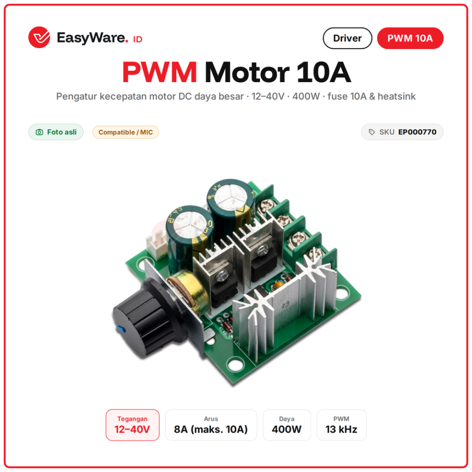 Modul PWM DC Motor Speed Controller 10A 12-40V 400W Pengatur Kecepatan Motor DC Knob Fuse
