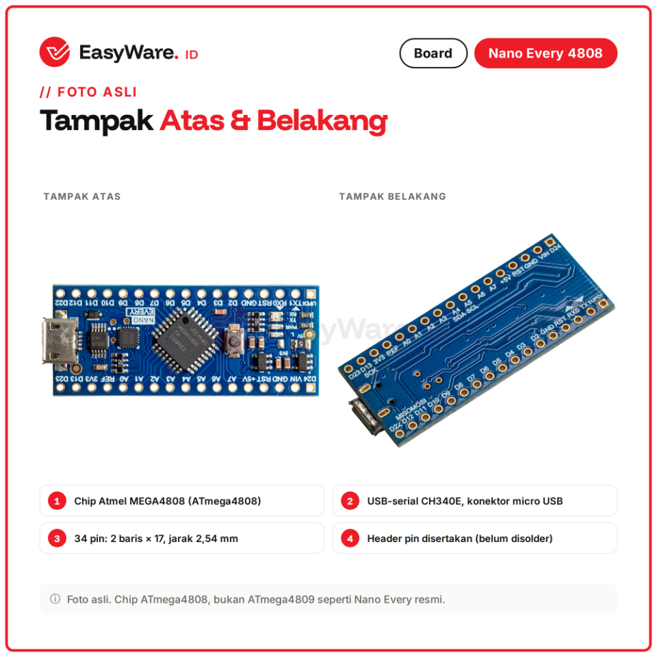 Board Kompatibel Nano Every ATmega4808 USB CH340E Micro USB Flash 48KB SRAM 6KB Arduino