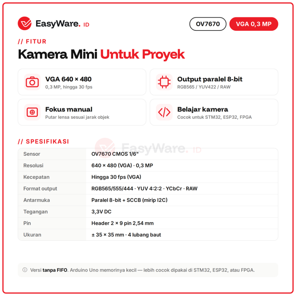 Modul Kamera OV7670 VGA 640x480 0.3MP untuk STM32 & ESP32