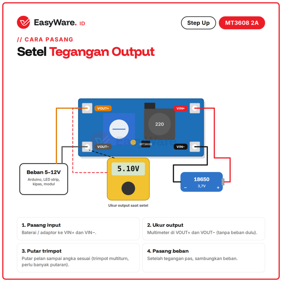 Modul Step Up MT3608 2A DC DC Boost Converter Penaik Tegangan 5V 9V 12V 24V Micro USB Type C (3 Pilihan)